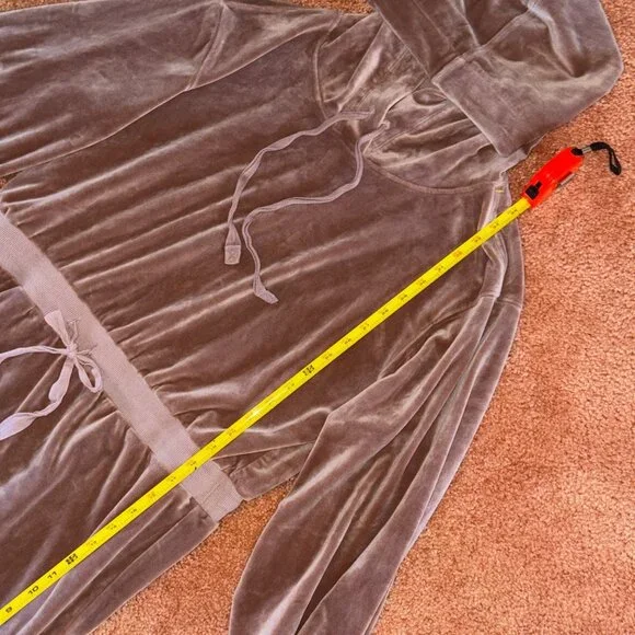 Like New Calvin Klein Velour Hooded Sweatshirt Mini Dress Brown L - Picture 8 of 12